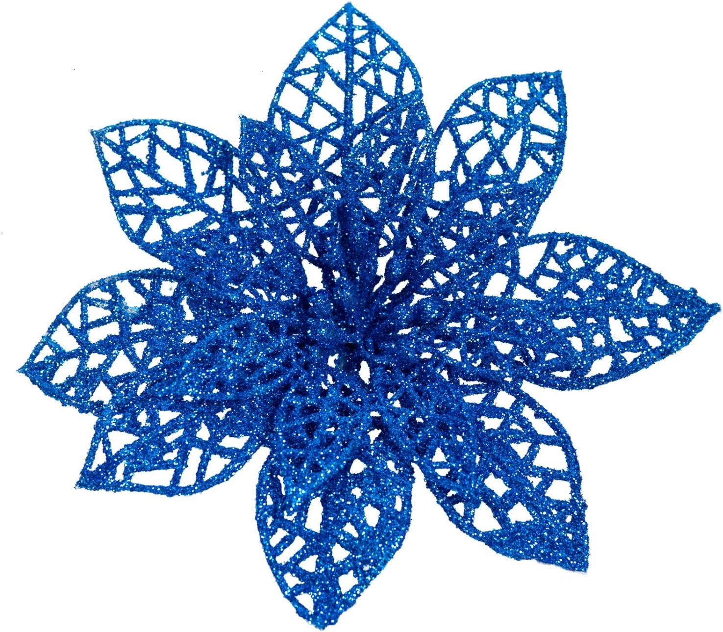 Rocinha 24 Pack Christmas Poinsettia Flowers Blue Christmas Tree Ornaments Artificial Christmas Flowers Floral Picks for Christmas Wreath Tree Ornaments