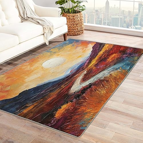 Miniatura 8 de Alfombra de montaña abstracta de 5 x 7 pies, alfombra lavable para decoración de sala de estar y dormitorio, alfombra suave antideslizante de pelo