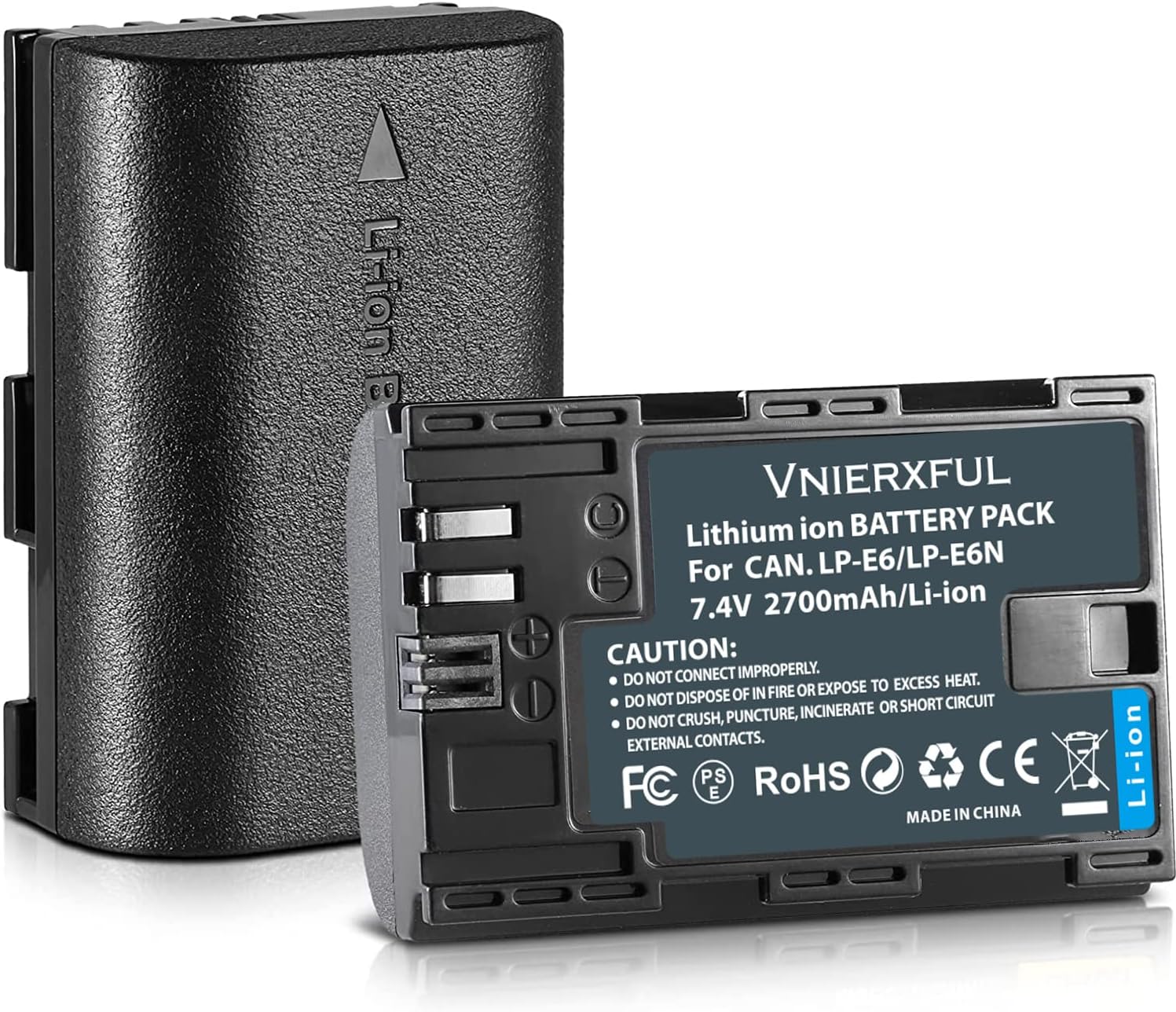 Lot de 2 batteries pour appareils photo Canon LPE6 LP E6N LPE6/LPE6N/LPE6NH 2700 mAh