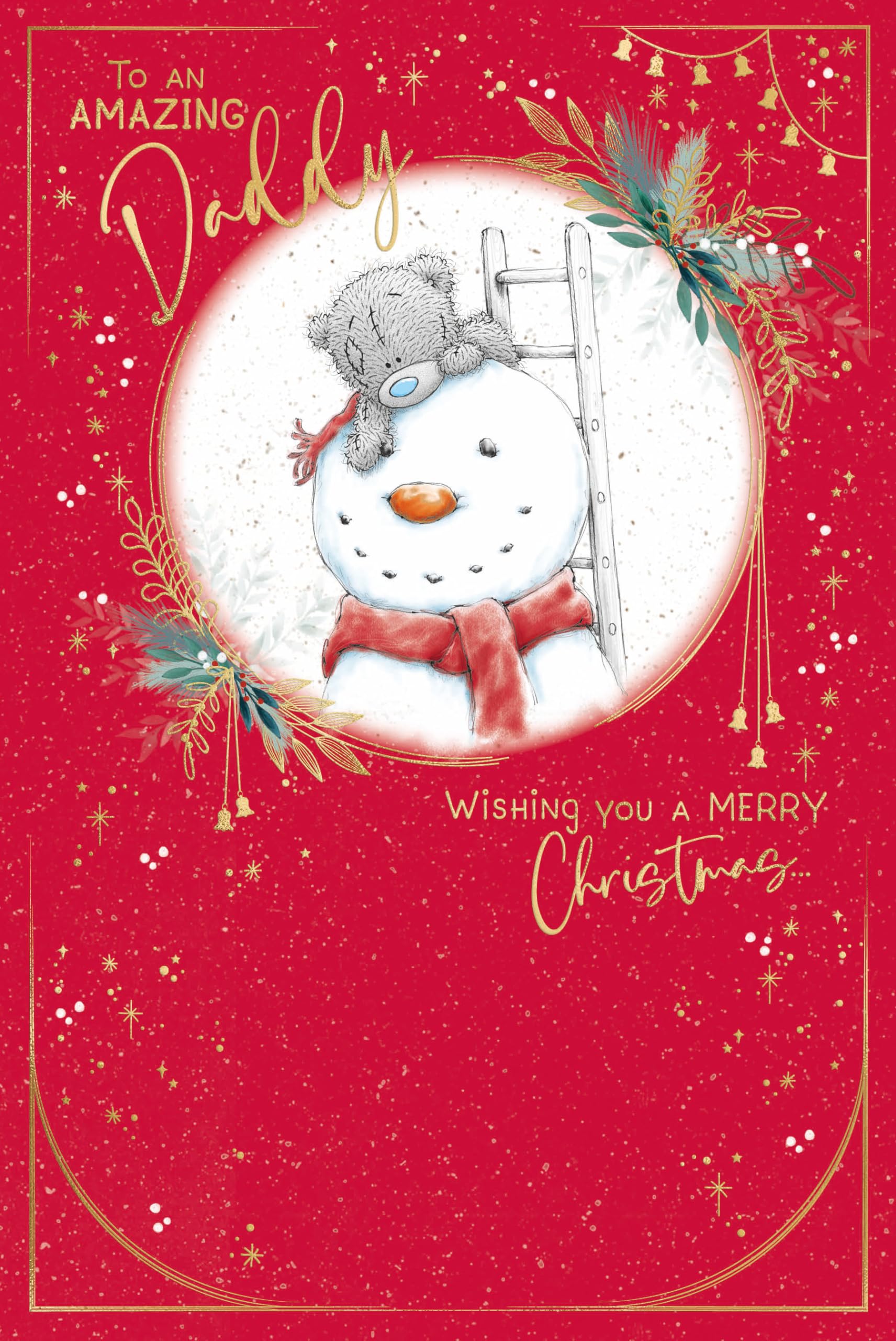 Me To You Tatty Teddy Amazing Daddy Christmas Card, Tatty Teddy With Snowman 6x9ins - Official Collection