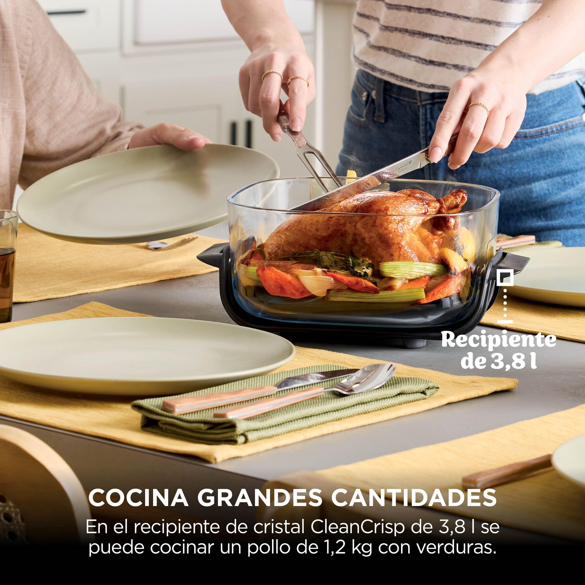 Ninja CRiSpi, Freidora de Aire Portátil, 3,8L y 1,4L, Blanco, FN102EU | 4 en 1: Freír con Aire, Asar, Mantener la Temperatura, Dorar, Compacta, 2 Recipientes de Cristal Extraíbles y Tapas, 1700W