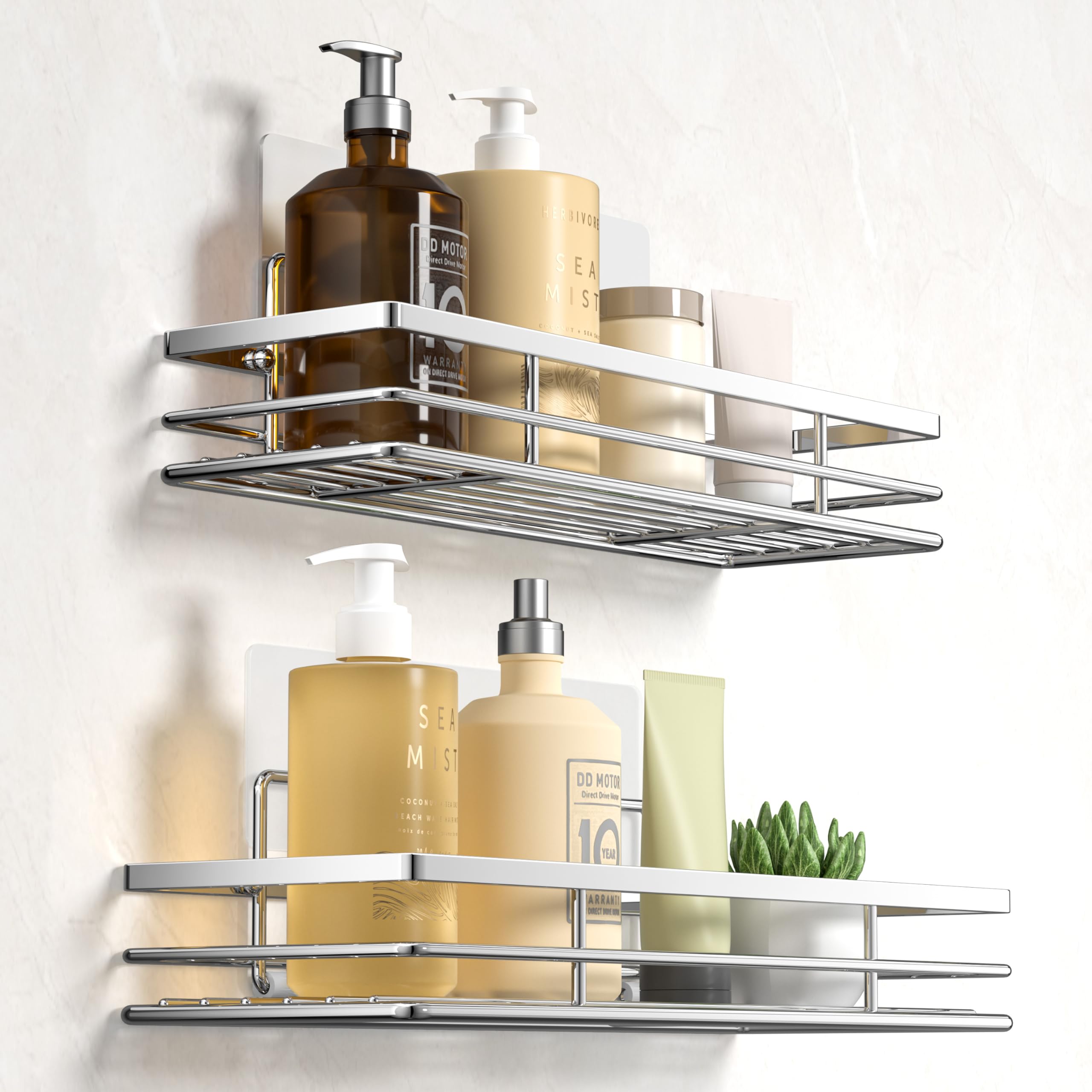 Alyvisun Mensola Doccia Senza Foratura, Porta Sapone per Doccia da 4 Pezzi con Portasapone, Portaspazzolino, Porta Bagnoschiuma da Doccia capiente, Porta Shampoo Doccia, Articoli da Toeletta
