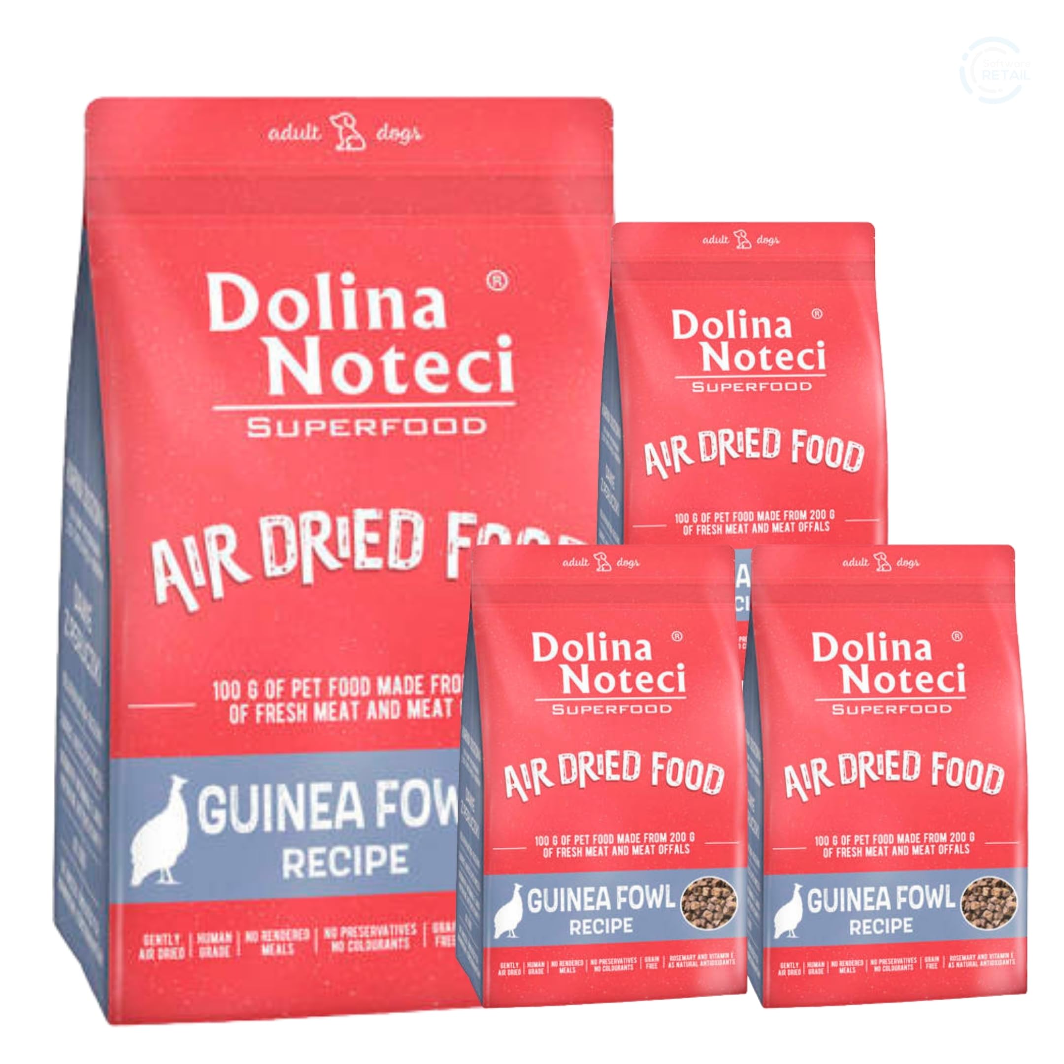 Dolina Noteci Premium Nutrient-Rich, Grain-Free Air Dried Dog Food with 80% Fresh Meat & Superfoods for Optimal Health Breeds! (Guinea Fowl, 4x1kg)