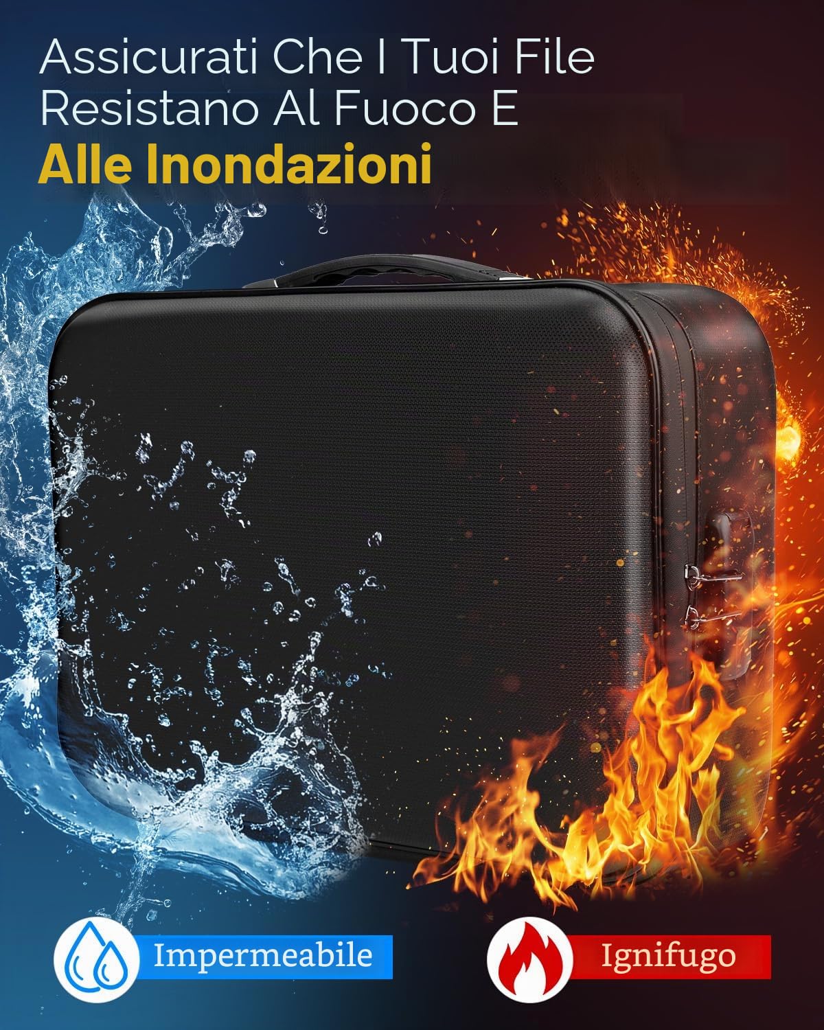 Scatola portadocumenti ignifuga – Organizzatore per documenti con serratura a combinazione e 13 scomparti, portatile, impermeabile, resistente al fuoco, per importanti file A4, certificati, laptop e
