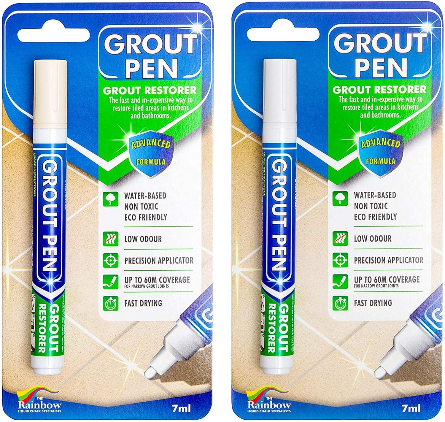 Grout Pen Tile Paint Marker: Waterproof Grout Colorant and Sealer Pen to Renew, Repair, and Refresh Tile Grout - Cleaner Coating Stain Pens - 2 Pack, 5mm Narrow Ivory and 5mm Narrow White Tip - - 