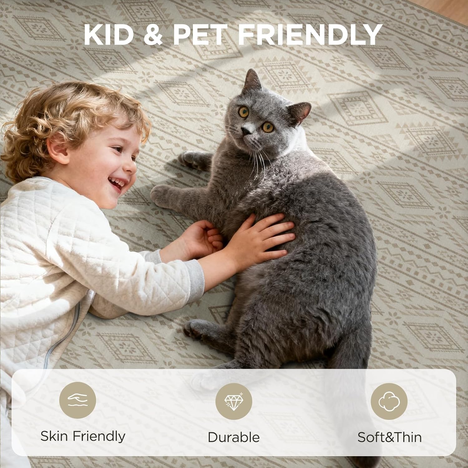 Joydeco 8×10 Area Rugs for Living Room, Non-Slip Boho Moroccan Soft Washable Rug, Low Pile Carpet for Bedroom, Dining Room, Home Office, Pet & Child Friendly, Cream&Dark Brown
