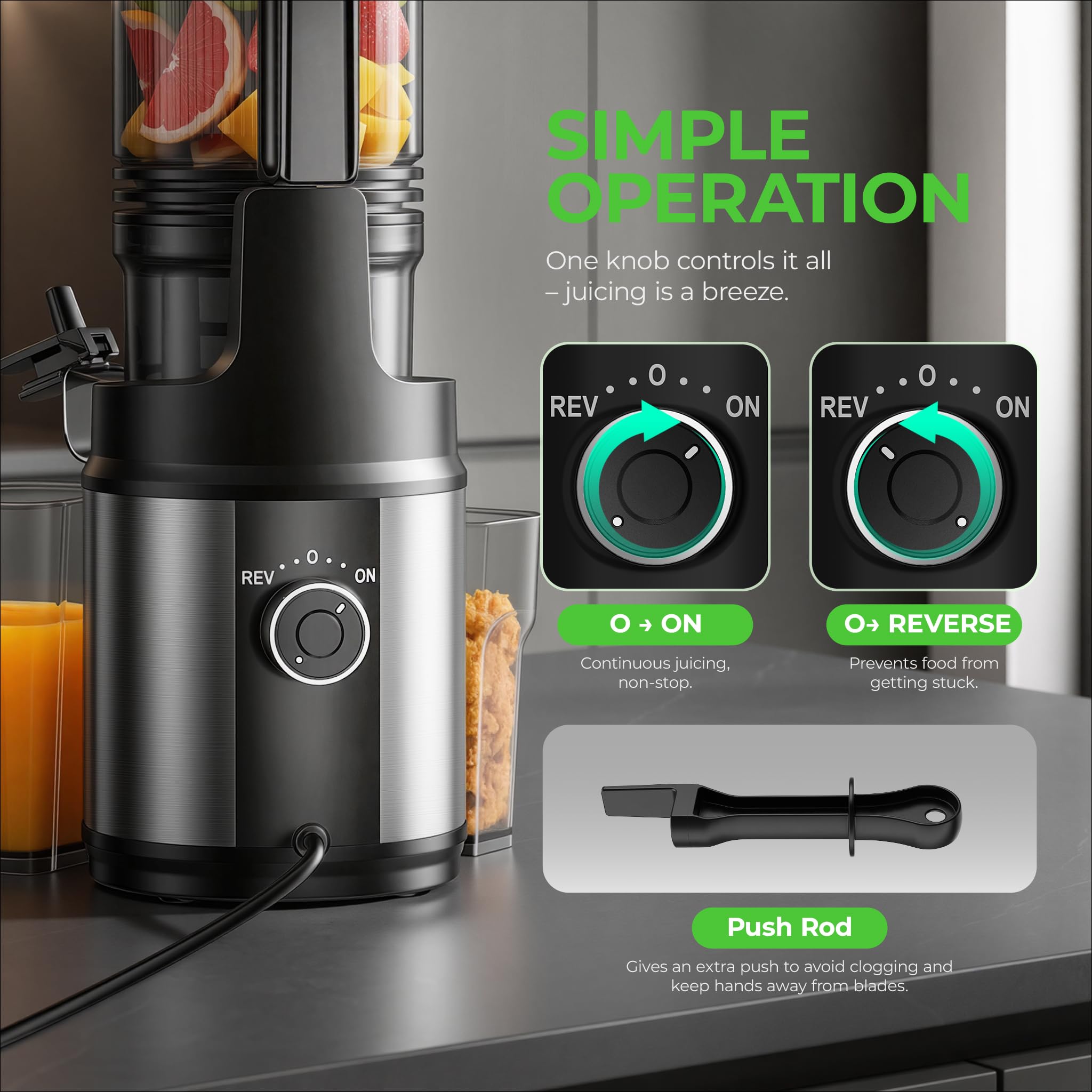 Entsafter Saftpresse mit 130mm Breiter Einfüllschacht 250W Kaltpress Entsafter für Ganze Früchte & Gemüse 2L Slow Juicer mit 2 Gläsern Leicht zu Reinigender BPA-frei Hohe Saftausbeute Entsafter