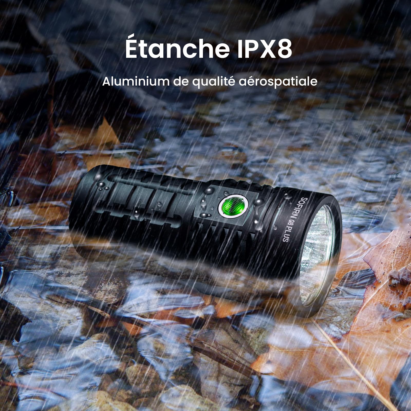 sofirn Lampe Torche LED Ultra Puissante Q8 Plus 16000 Lumens Lampe de Poche USB Rechargeable avec 6 Super Lumineux LED IPX8 Étanche Lampe Puissante pour Camping Randonnée Urgence