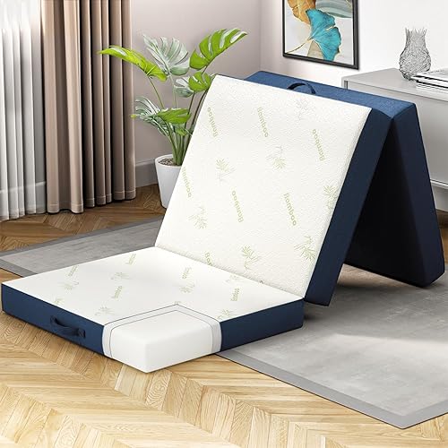 Miniatura 26 de Colchón plegable de espuma de tres pliegues, ligero y portátil, cama multiuso y esterilla de yoga – compacto y de fácil almacenamiento – cubierta