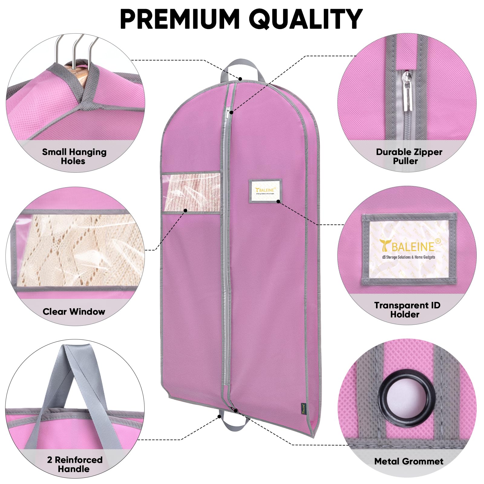 BALEINE Robuster Kleidersack mit Schuhaufbewahrung, Reisetasche für Kleider, Anzüge, Mäntel, Reiseutensilien, 109,2 cm, Rosa, 2 Stück