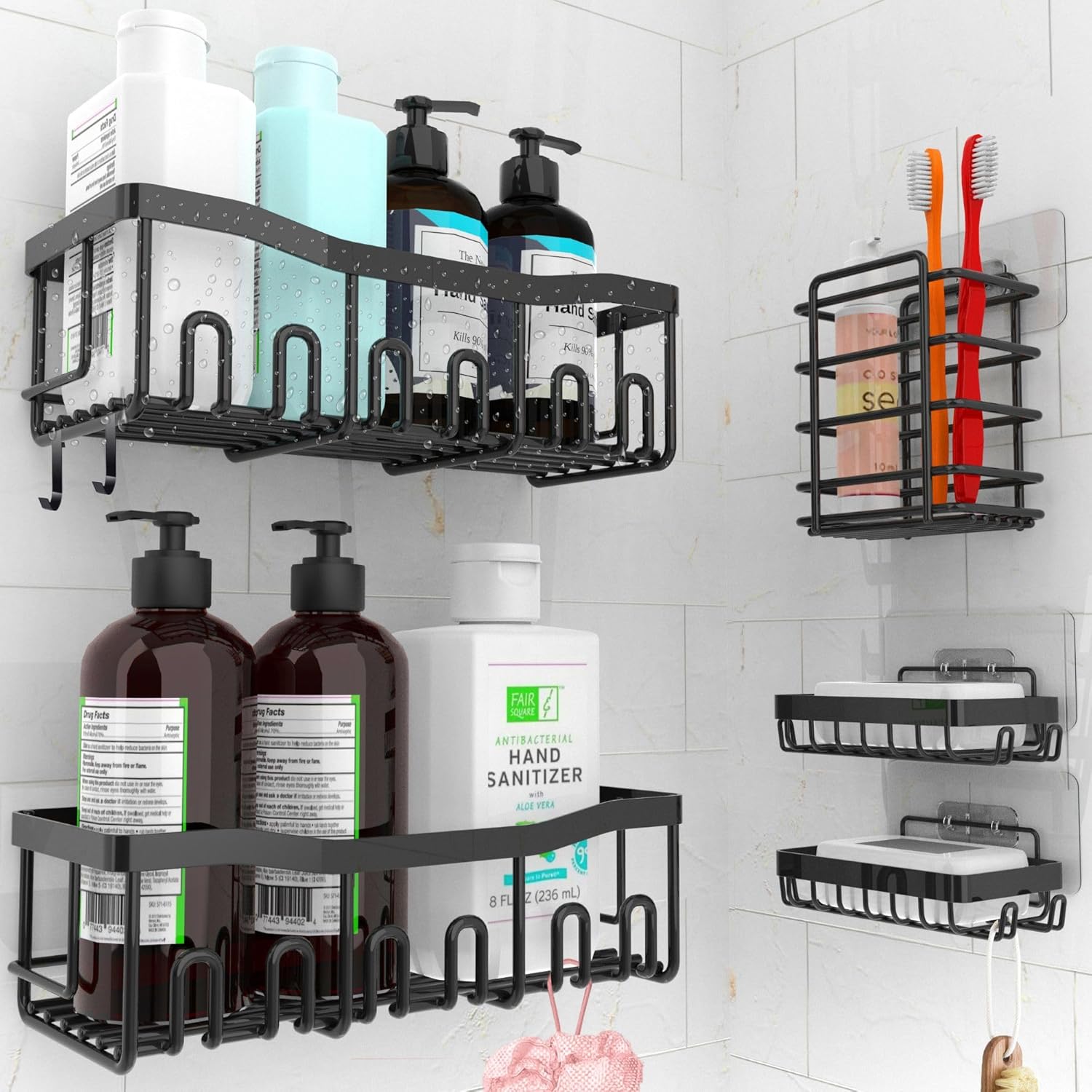 Adhesive Shower Caddy Hanging RustProof ASA STORES Black