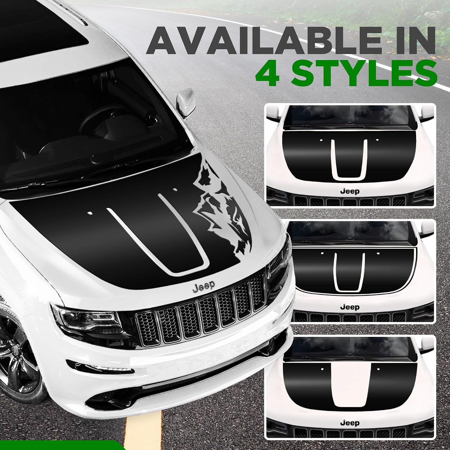 Hood Blackout Decal Racing Stripes Compatible with Jeep Grand Cherokee 2011-2020 Vinyl Decals Stickers Years 2011-2020 Vinyl Modified Stripe Exterior Decal (Style#2, Gloss Black)