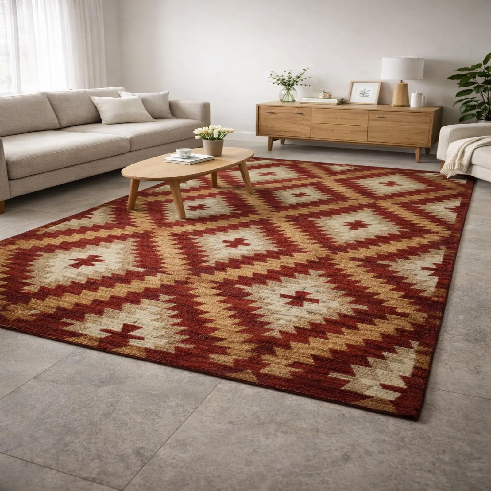 Tapis vintage oriental rouge et beige de haute qualité Art déco