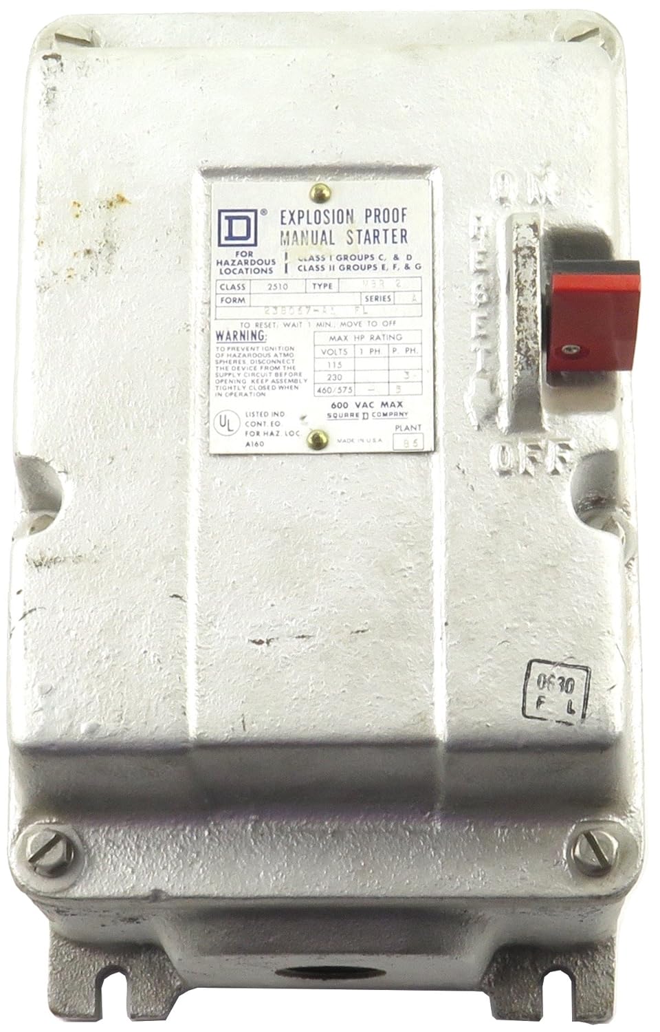 Manual Motor Starter,30A,600VAC,2P