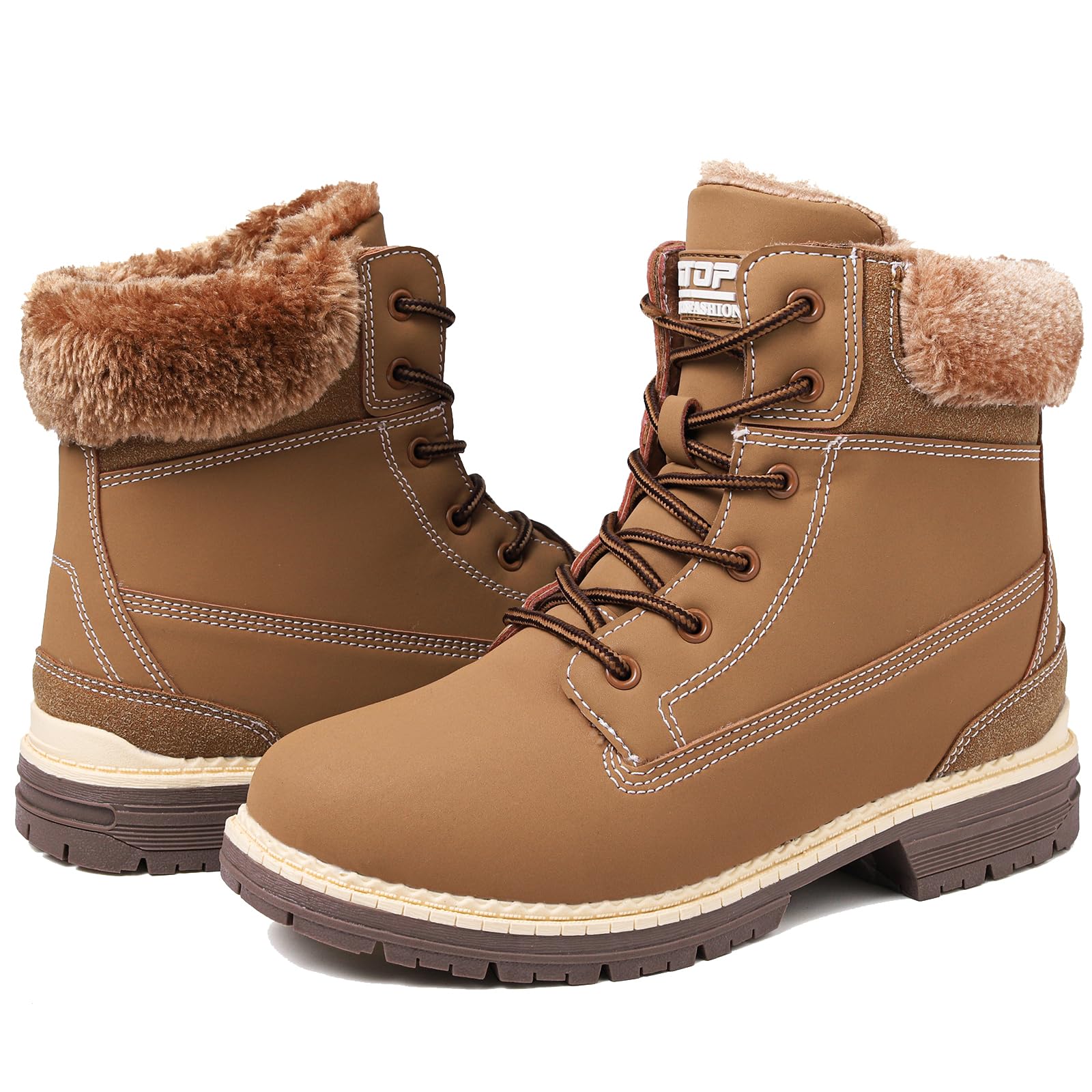 ziitop Bottes Hiver Femme Bottines Randonnée Bottes de Neige Imperméable Boots Courts Plates Lacets Chaud Fourrure Bottines Trekking Outdoor Boots
