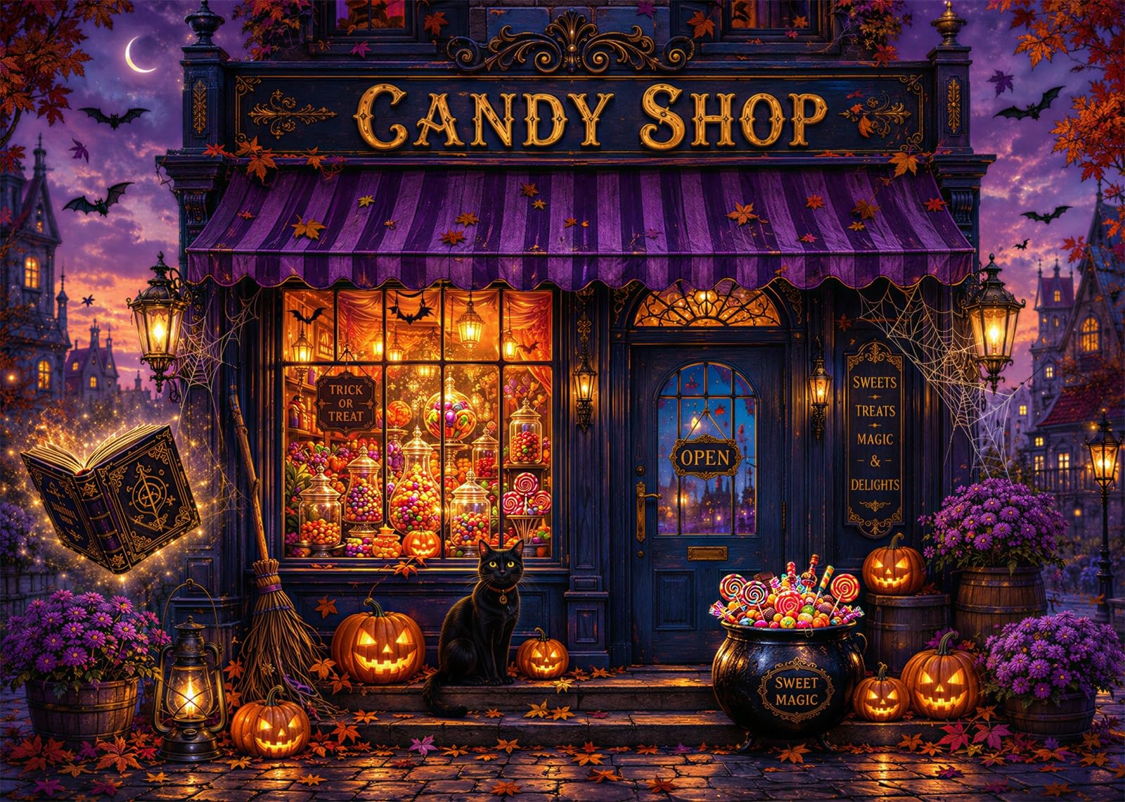 10x6.5FT (3x2m) Negozio Dolci Halloween Sfondo Fotografico