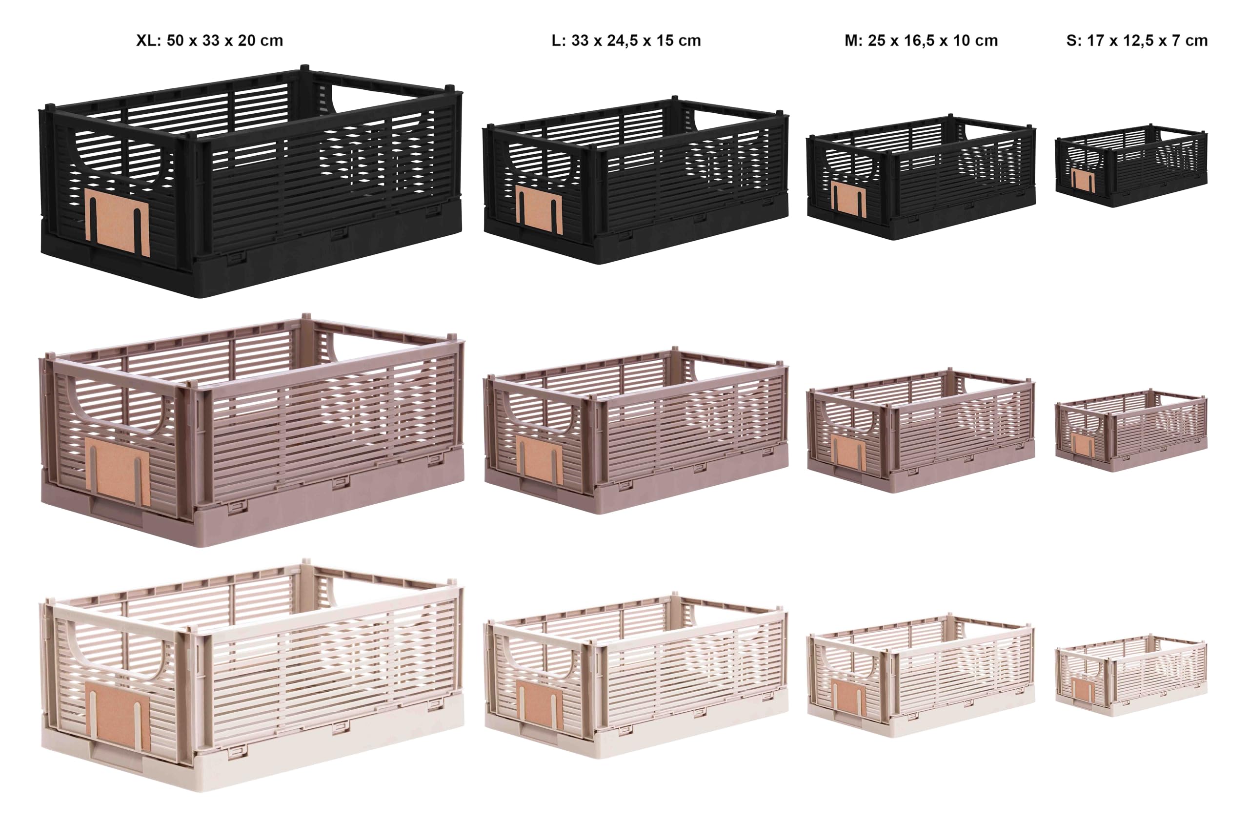 Brandsseller Caja plegable XL Juego de 3 Cesta de la Compra robusta Cesta de Transporte apilable Caja de Almacenaje - Negro