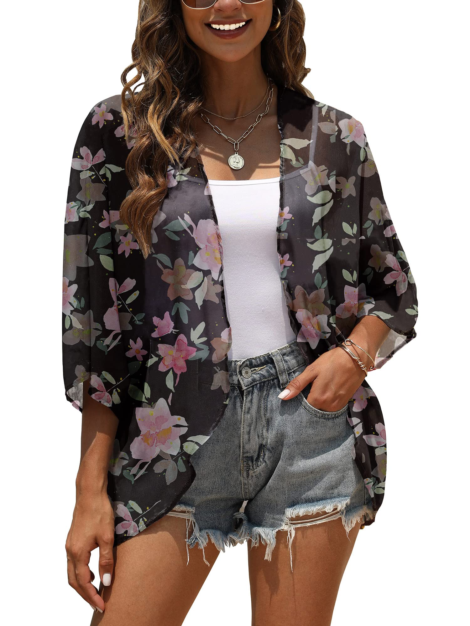 Chunoy Luźna turecka sukienka dla kobiet, luźna, lekka, oversize, kaftan, sukienka plażowa, sukienka maxi, różowy kwiat, M