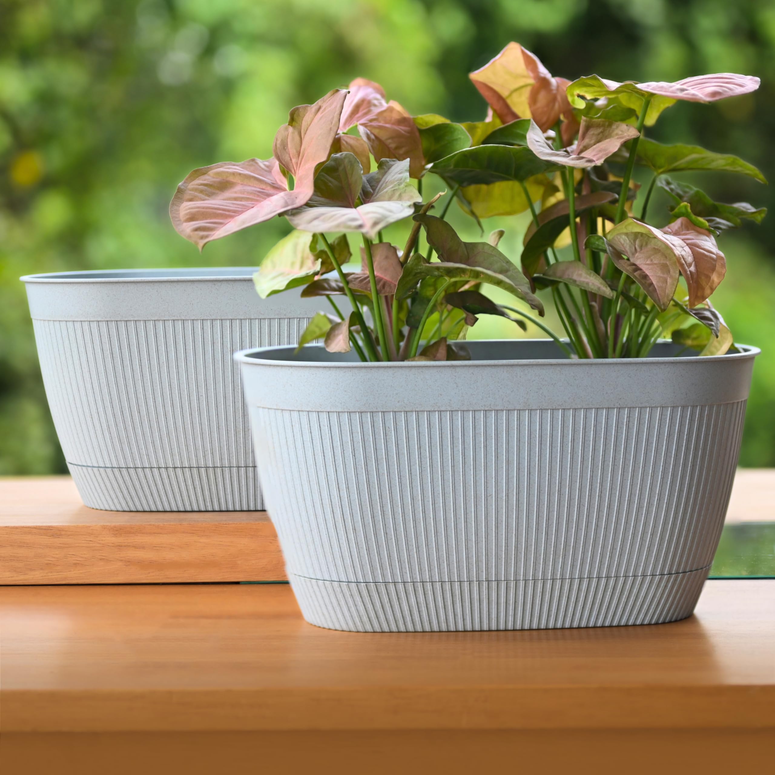 Eha Earth Friendly Eva 11.5 inch Self Watering Pots for Plants | Bamboo Based Plant Pots | Pack of 2 | UV Protected Planters for Home décor Indoor, Outdoor, Balcony & Garden Flower pots | Azure