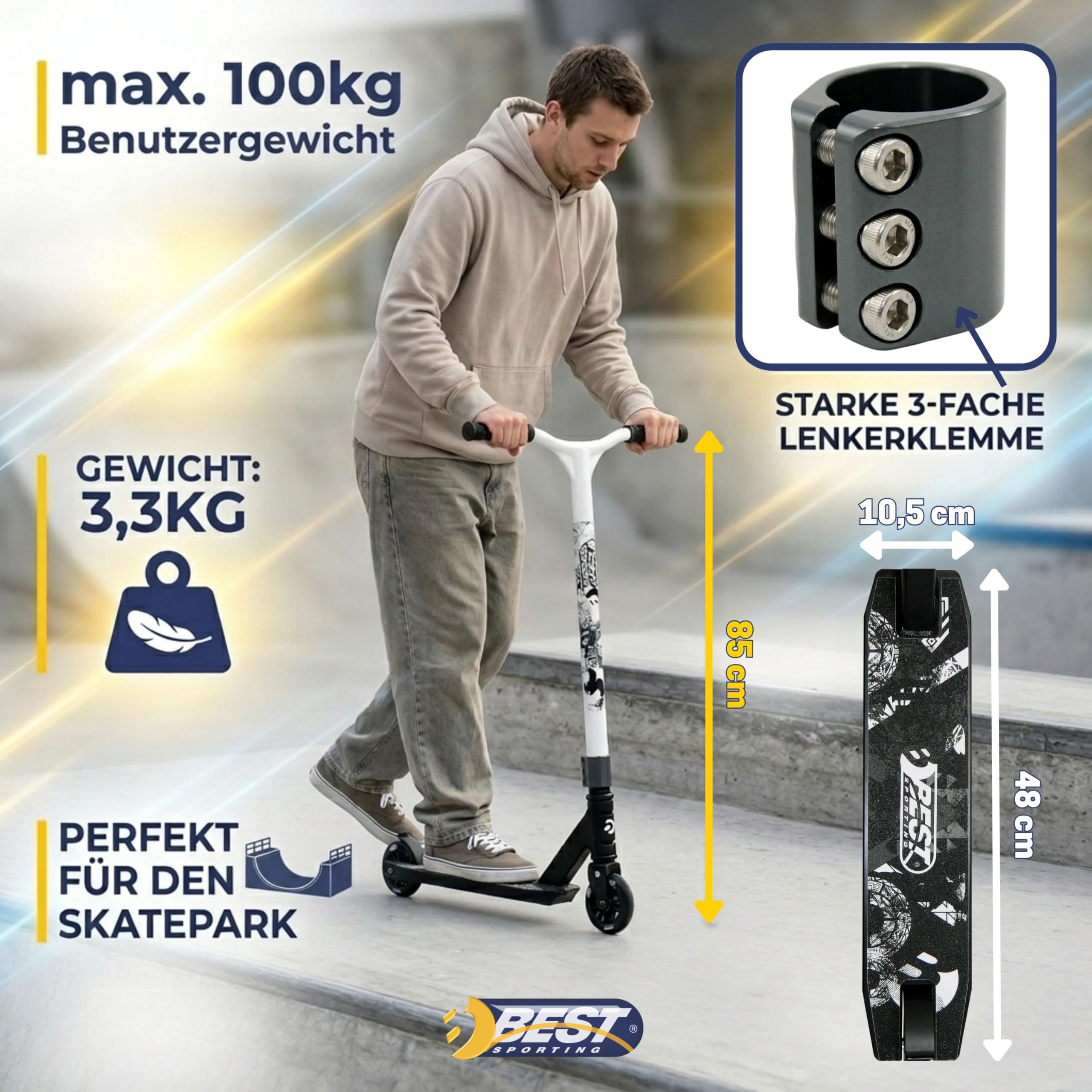 Best Sporting Hulajnoga wyczynowa dla młodzieży unisex dla lat 100, kolor czarny/biały