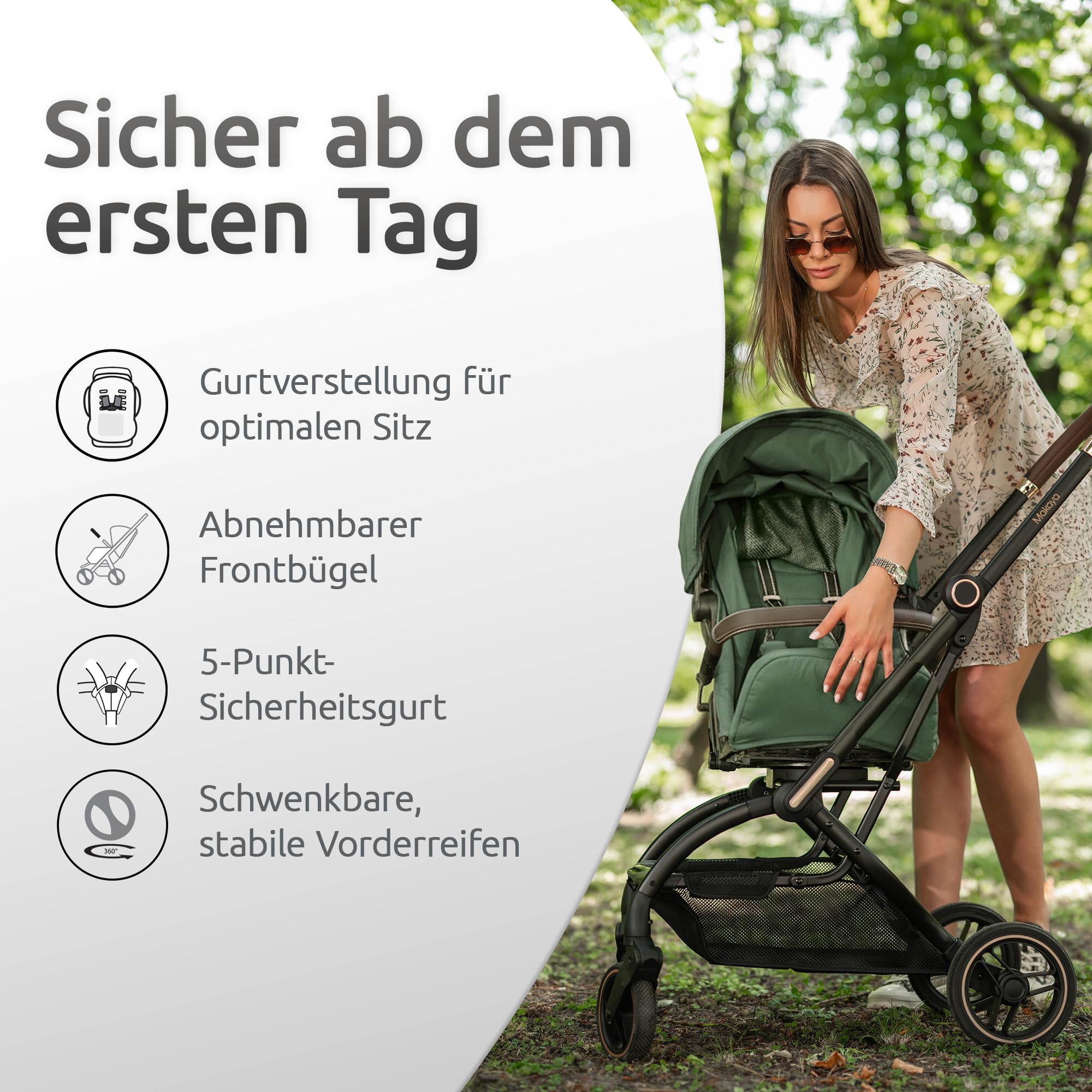 Lorelli Kinderwagen 360 Grad drehbar, Sport Buggy klein zusammenklappbar, bis 22kg, Alu-Rahmen, Grün