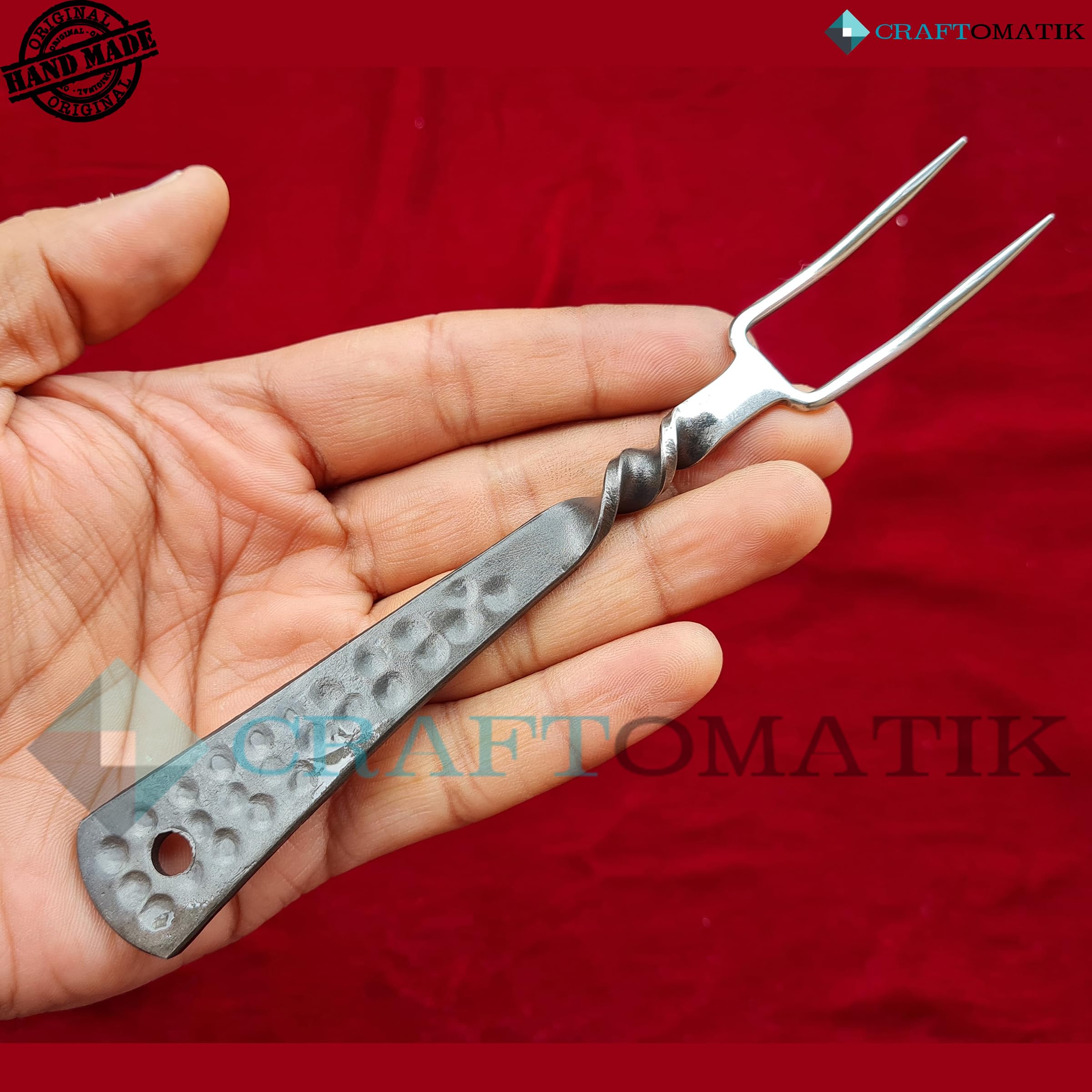 Juego de cubiertos forjados a mano de estilo medieval, 3 piezas (cuchillo, tenedor, cuchara) con funda de piel | Juego de regalo para cocina, camping y barbacoa | HFTC10x