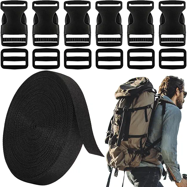 Attache Sangle Nylon Boucle Rapide Plastique Tri Glide 6 Paires Noir