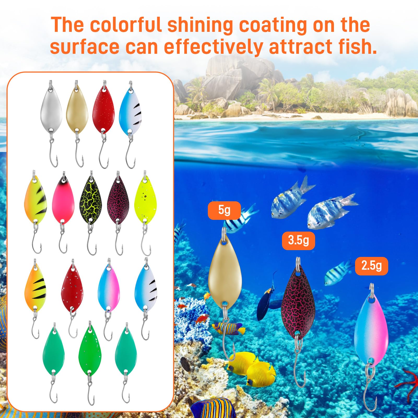 Fentar Cuillere Peche, 16pcs Leurre Peche,2.5g/3g/5g Multicolore