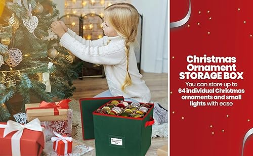 Miniatura 4 de HOLDN' STORAGE Caja de almacenamiento de adornos navideños con tapa, contenedores de almacenamiento de decoración navideña que almacenan hasta 64
