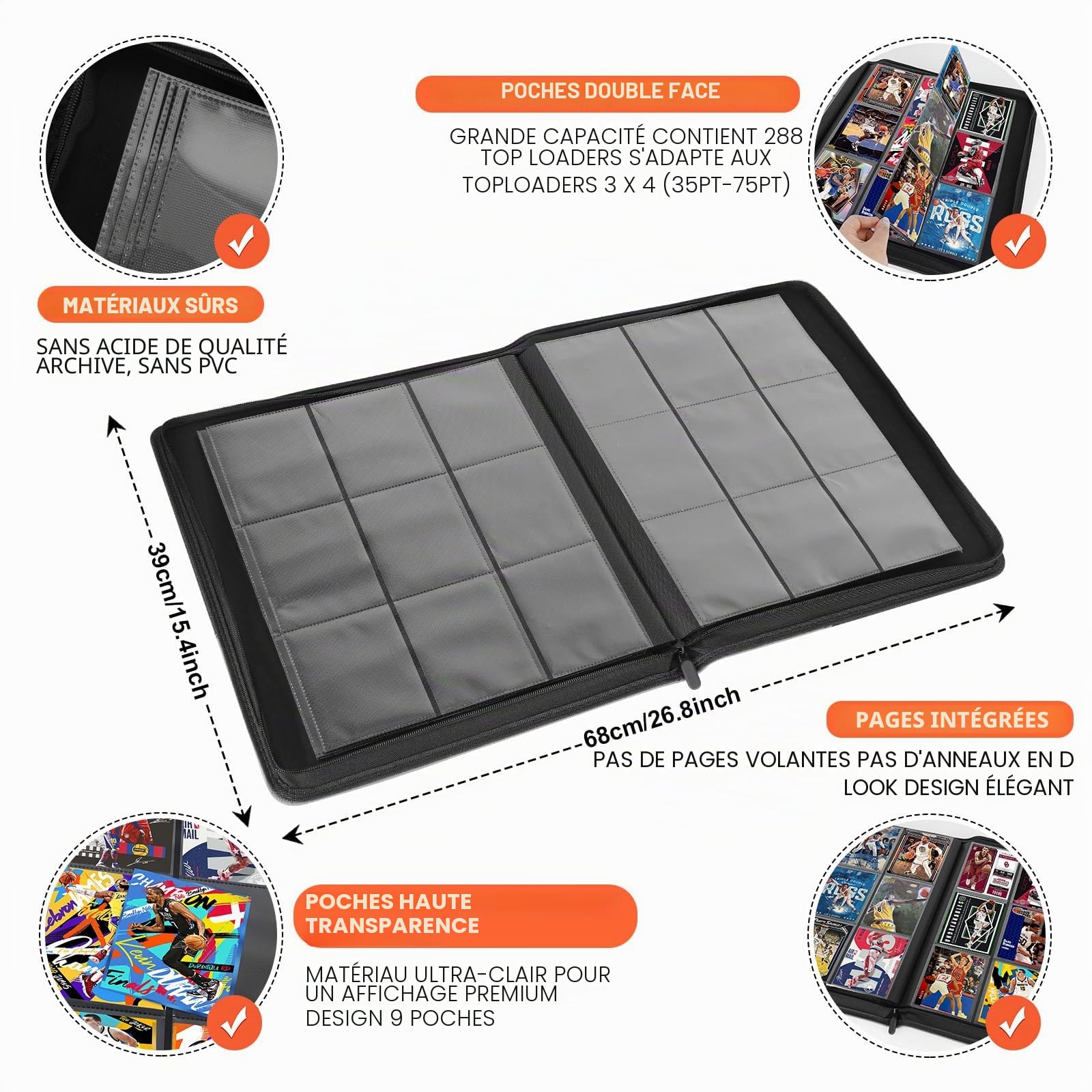 Classeur à 9 poches, peut contenir 288 toploaders, album de cartes à collectionner pour MTG/TCG et étuis pour cartes de sport, 7,6 x 10,2 cm
