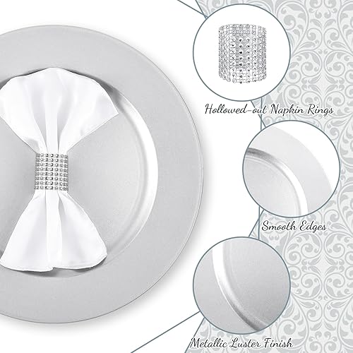 Miniatura 3 de El juego de 100 platos de carga a granel incluye 50 cargadores de platos de plástico y 50 servilleteros redondos de 13 pulgadas, cargadores de boda