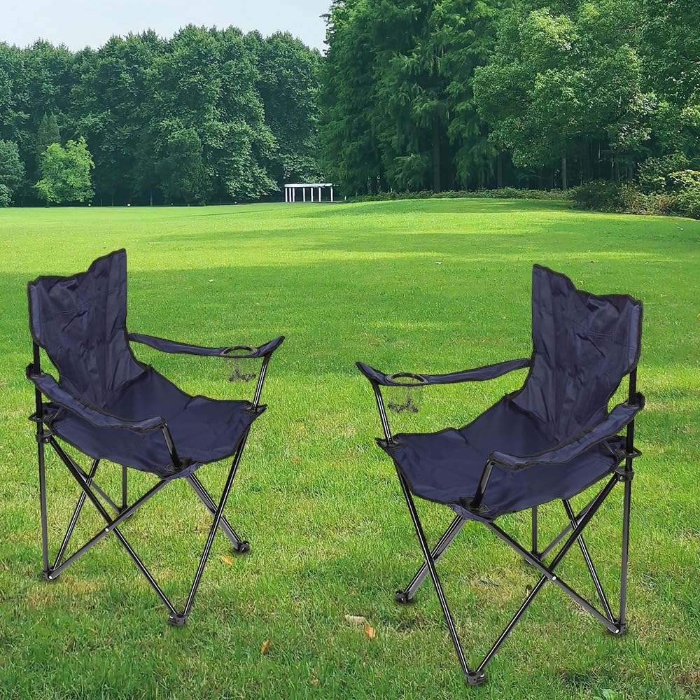 LANTUS Chaise de Camping Pliante en Plein air, siège Pliable Portable léger Pliante avec Porte-gobelet, Chaise de pêche, Chaise de Pique-Nique en Plein airNavy Blue-2pc