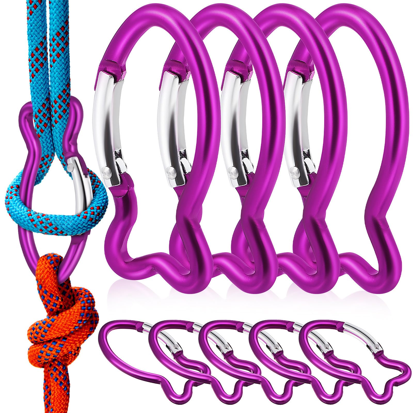 Healeved Mousqueton à Clés de Poisson 10 Pièces Aluminium Pourpre | Clip Porte-clés, Usage Camping et Extérieur, Lot de 10, pour Paquet à Dos et Équipement