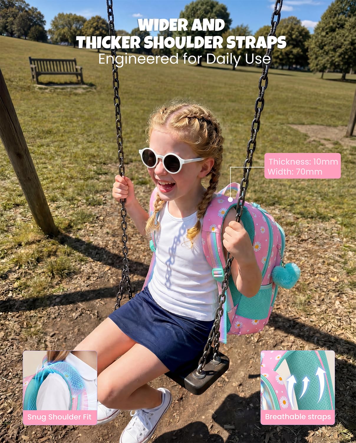 Amythe Cartable École Filles Classes de 3 à 10 3 pièces Set, Rose