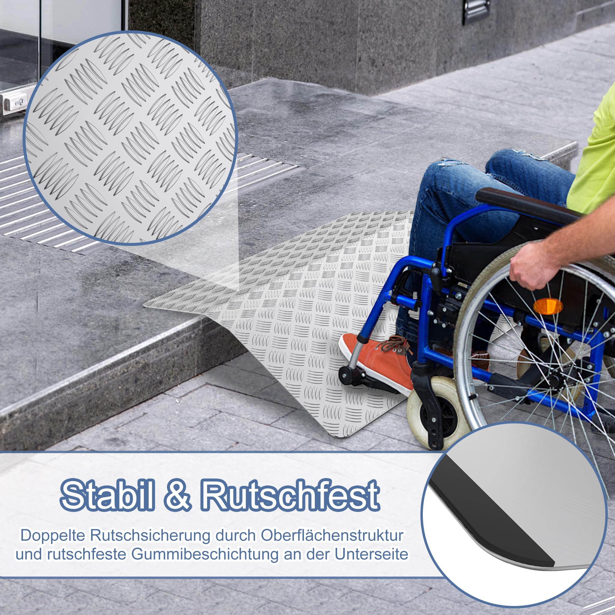 LARS360 Aluminiowa rampa progowa do drzwi 270 kg – rampa dla wózków inwalidzkich 100 cm, rampa progowa do drzwi, stopni i wejścia, antypoślizgowa i przenośna, mobilna rampa do wózka inwalidzkiego