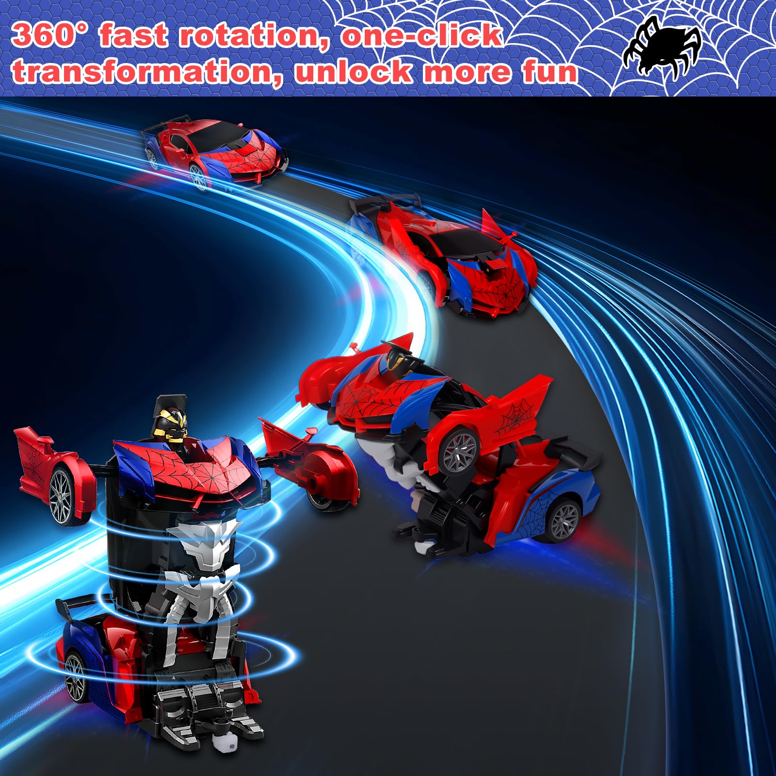 Macchina Telecomandata Robot, Spider Auto Radiocomandata da Corsa Veloce, 1:18 Macchinina RC Car Elettrica Giocattolo Gioco, Regalo Natale Bambini 3 4 5 6 7 8 9 10 11 12 13 14 Anni