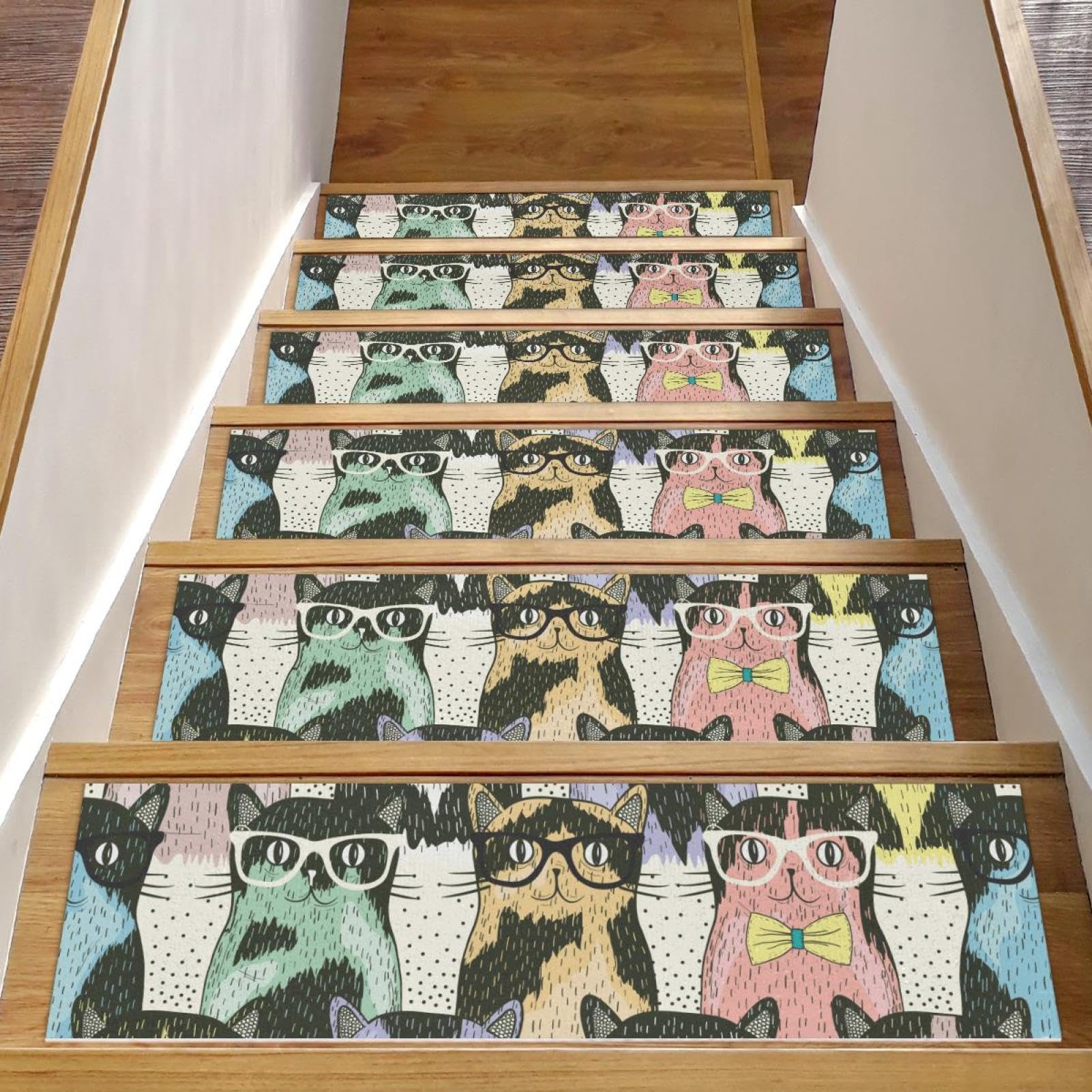 Peldaños de escalera alfombrados con gatos para escalones de madera de 8x30 pulgadas