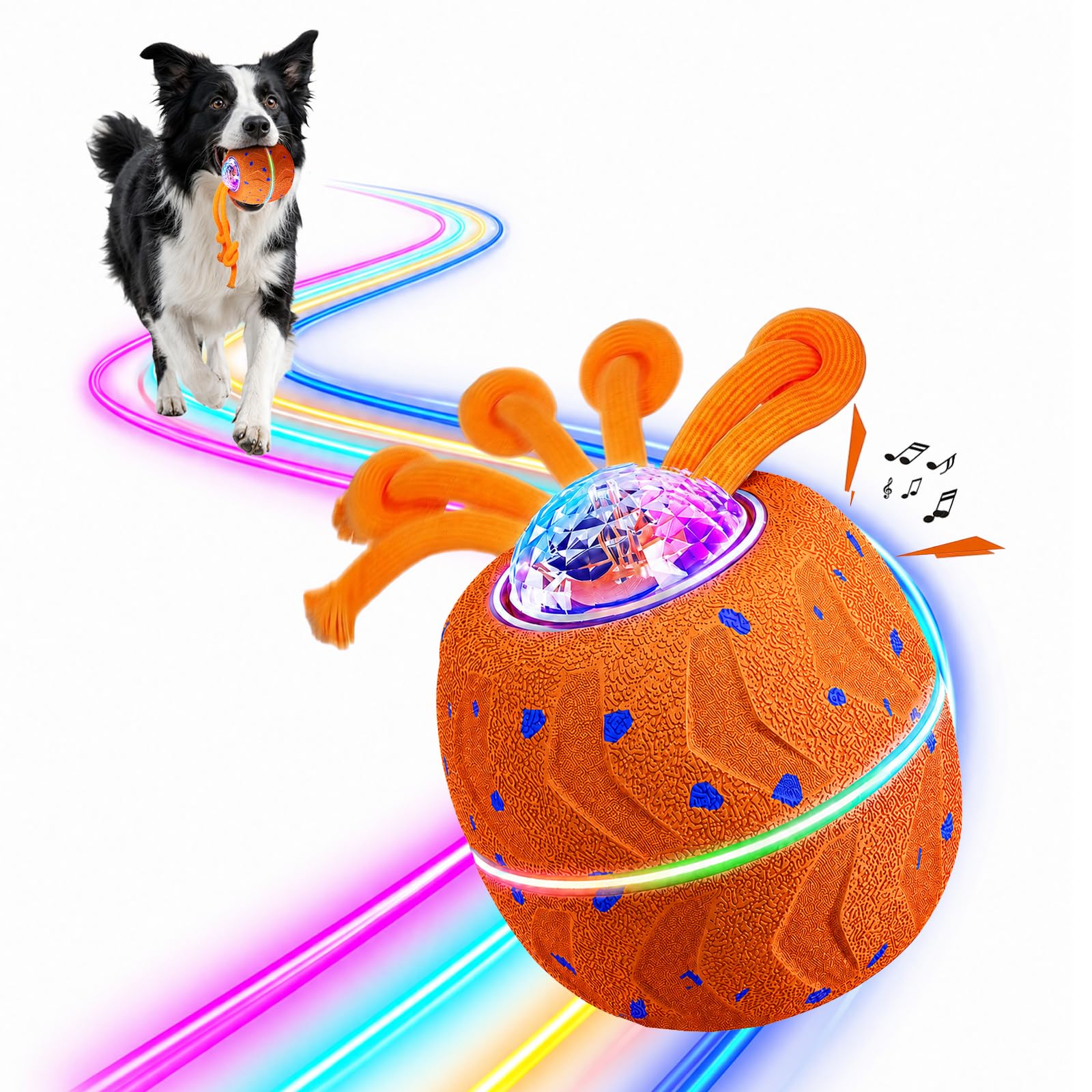 Palla giocattolo interattiva per cani, palla elettrica per cani con corda e urlo per cani, ricaricabile con USB-C e luce LED, giocattolo intelligente per cani con 3 modalità di gioco, adatto per cani