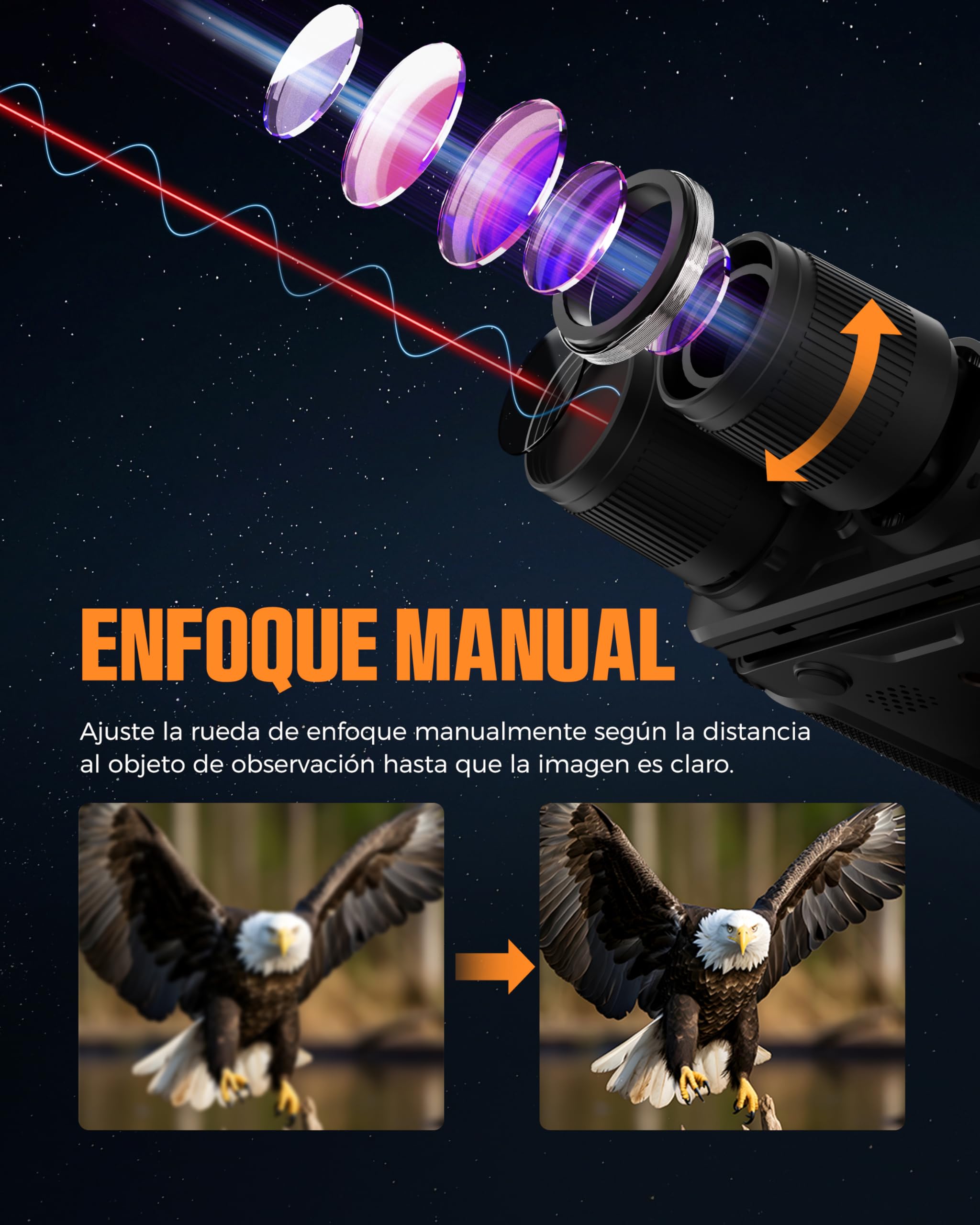Gafas de visión Nocturna CNVPRO 4K con Alcance de 1000 m, Apertura f/0.8, Pantalla de 4", Control WiFi, Visor Nocturno IP54 con Linterna, Botones retroiluminados y Memoria de 64 GB para Exteriores