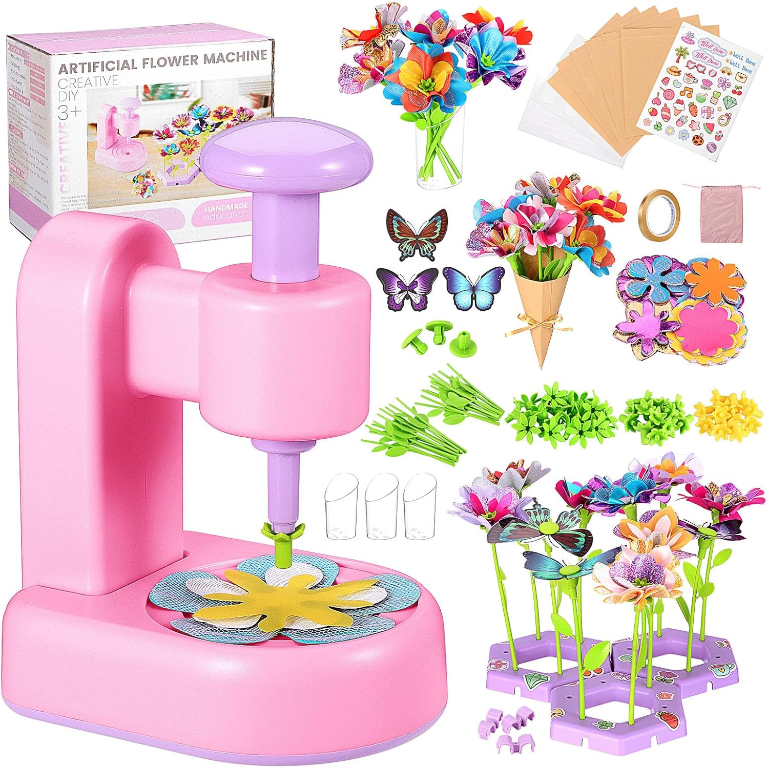 KEESIN Flower Craft Kit, Fabric Flower Bouquets Craft Kit, DIY Arts and Crafts for Kids,Making Kit Includes Storage Bag,Flowers Making Kit,Activity Toys Gift for Birthday Christmas Holiday