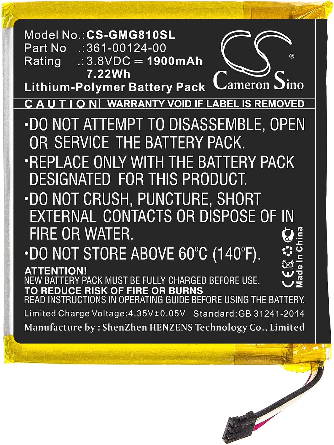 Cameron Sino Battery for Approach G80 PN: 361-00124-00 1900mAh / 7.22Wh