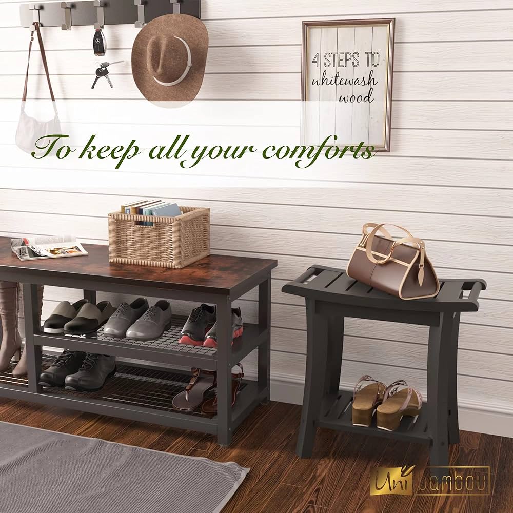 HOMION Foot Stool Bamboo Wooden, Slatted Design, Natural Spa Bath Stool, Waterproof Bathroom Shower Stool Set For Indoor And Outdoor Caravan Camping Bath Bedroom Living Room Use Lightweight - Online Marketplace