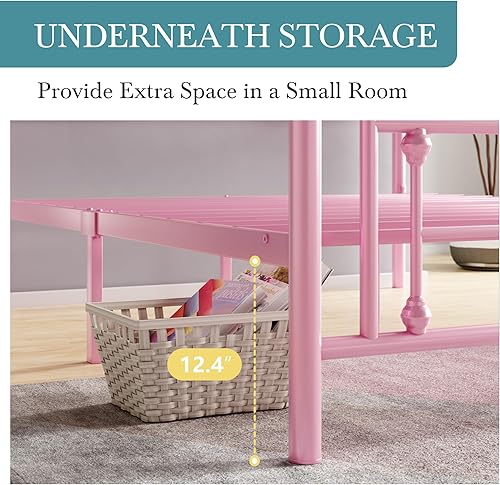 Miniatura 48 de HOOMIC Base de cama de plataforma metálica de tamaño individual de 14 pulgadas con estilo victoriano vintage, cabecera y estribo de hierro