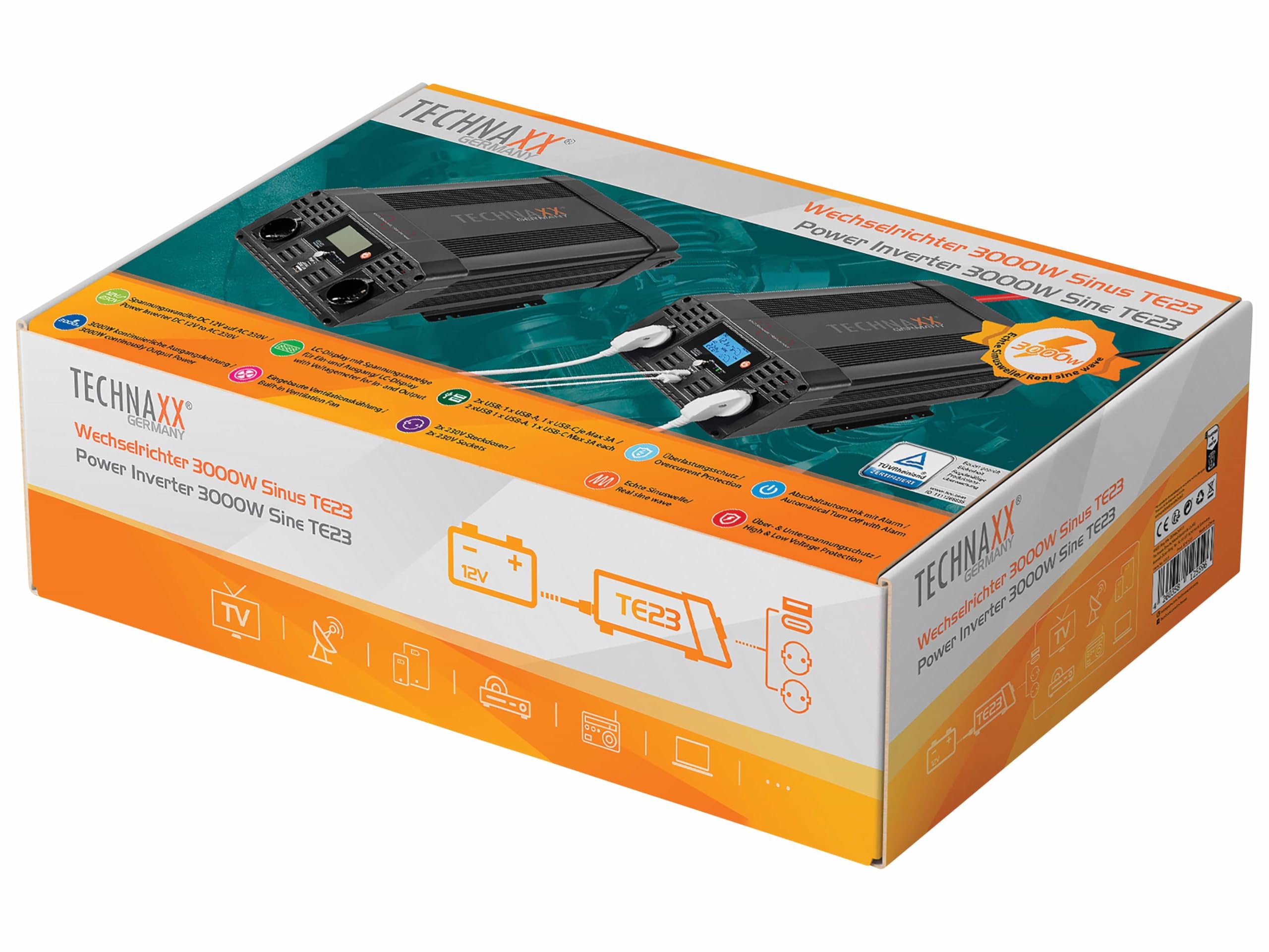 GTSUN Inverter A Onda Sinusoidale Pura 3000W – 24V DC A 110V AC Con Caricabatterie 50A E Telecomando - 3