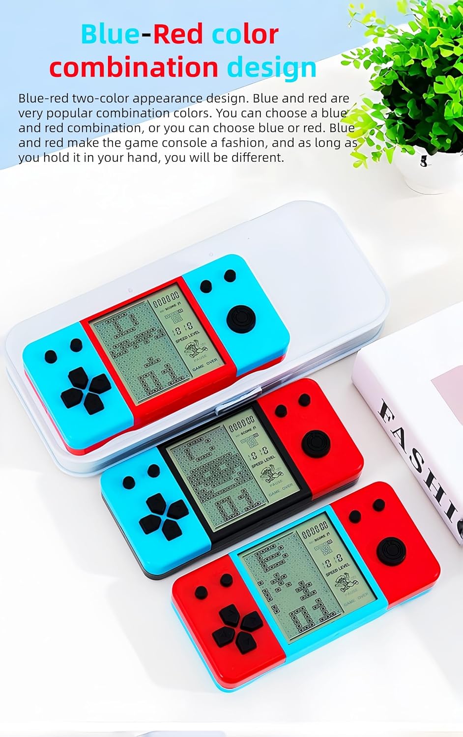 Retro Brick Game Game Blue-red Color Design Built-in 26 Cube Block Games Leisure Entertainment Electronic Block Puzzle Children/Student/Parents Birthday/Holiday (Bluered)
