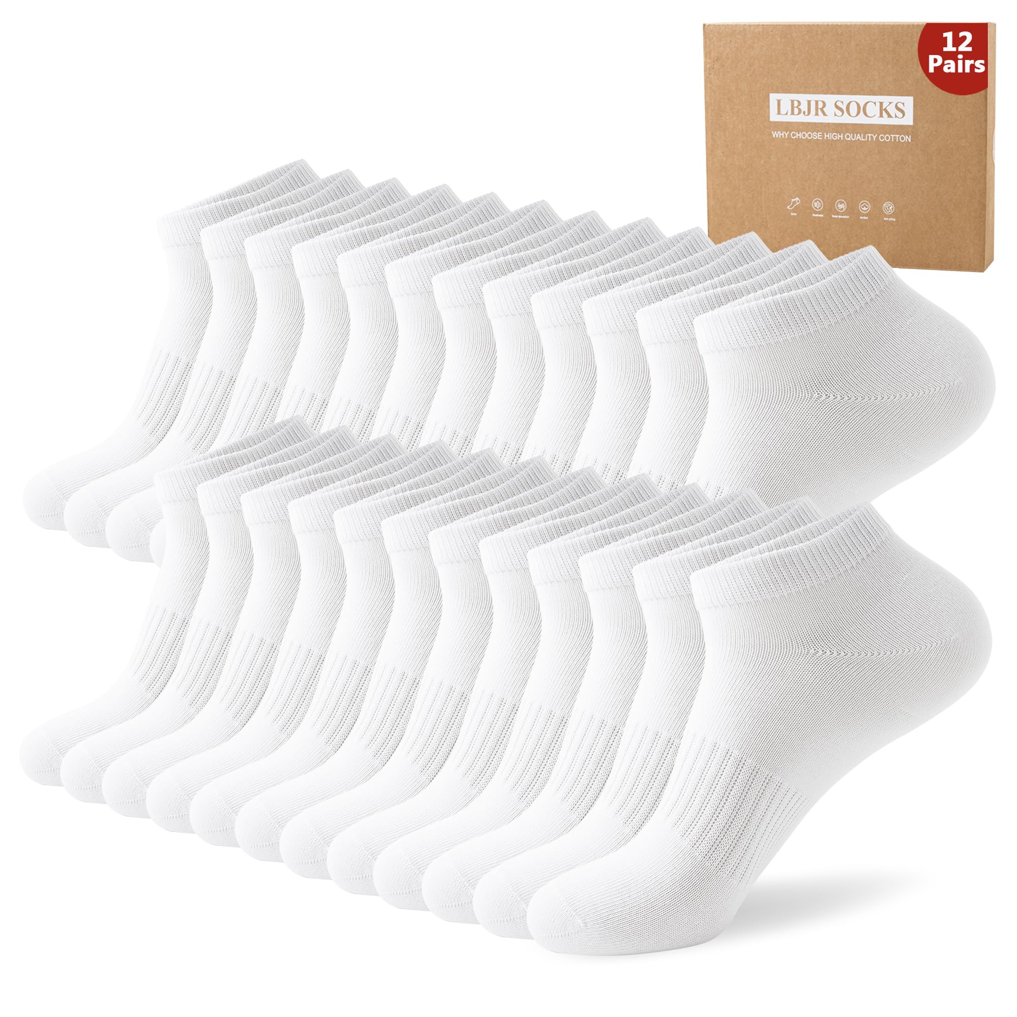 LBJR 12 Paires Sport Respirant Socquettes Chaussettes Basses Homme Femme Coton Courtes Chaussettes