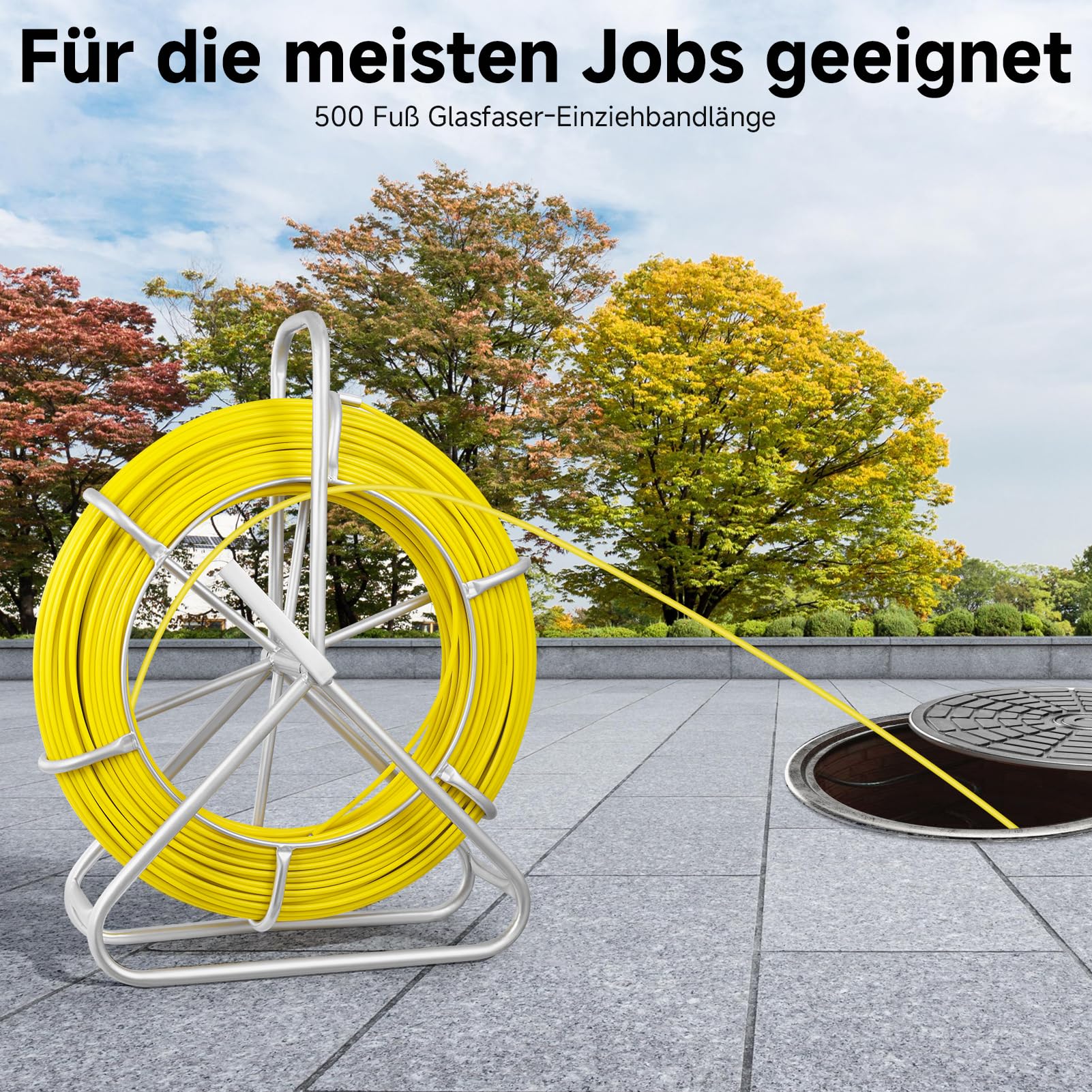 Fiberglas Kabel Rad 150m Ø6mm Glasfaserstab inkl. Stahlhaspel Handschuhe