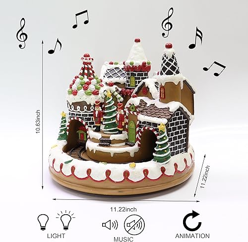 Miniatura 3 de MOMENTS IN TIME Estación de tren de pan de jengibre animada de 10.63 pulgadas de alto, pueblo navideño iluminado con tren móvil, luces LED y música