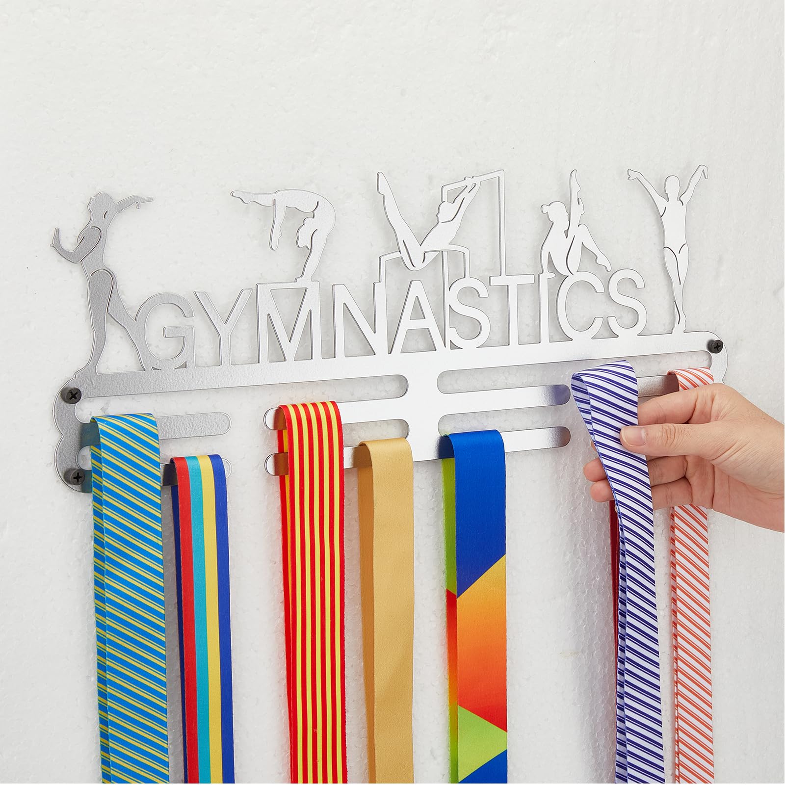 SUPERDANT Gymnastik Medaillenhalter Frauenturnen Medaillen Aufbewahrung Eisen Wandhaken Für Wettkampf Medaillen Aufhänger Medaille Halter Geschenk für Mädchen Sportler und Kinder 40x15cm
