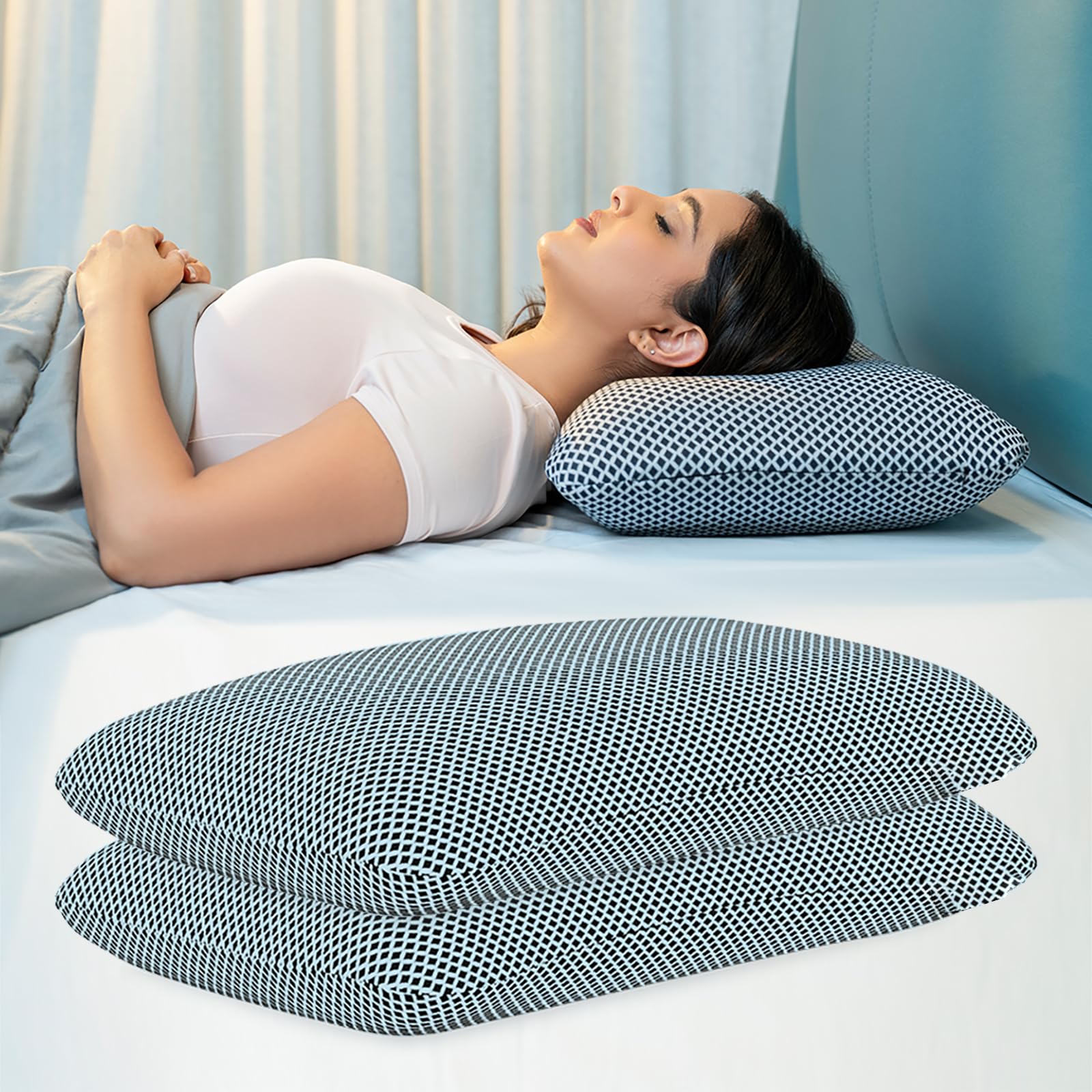WELLGIVER Ergonomic Memory Foam Pillow for Neck Pain | 2 Years Warranty | 21 x 14 x 4.5 Inch | Orthopedic Pillow for Side Sleeping | Removable Washable Jacquard Midnight Blue Cover | Pack of 2